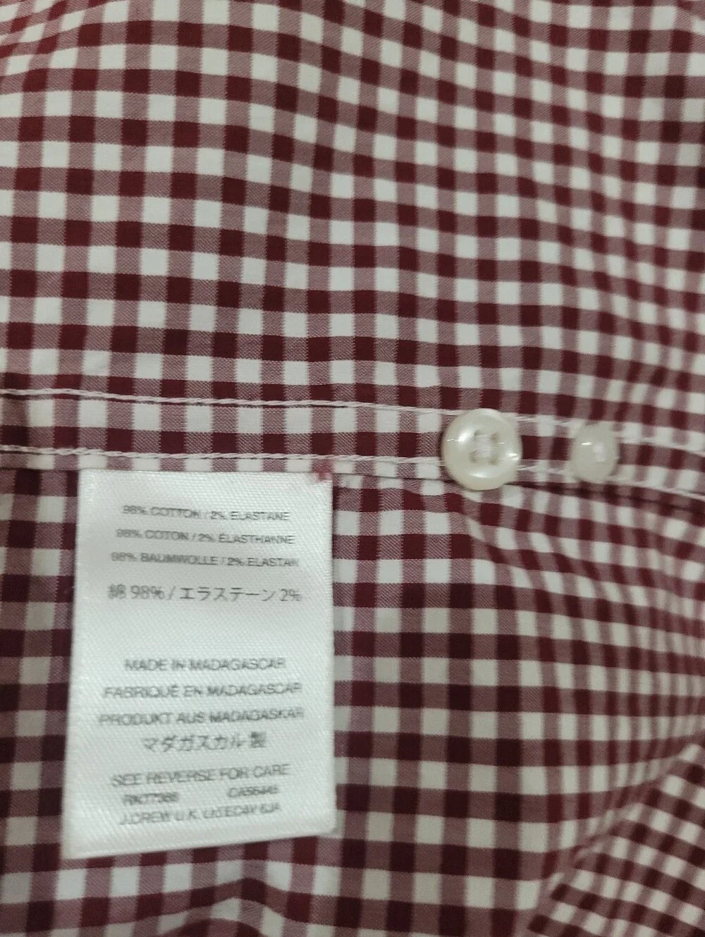J. Crew Mens Secret Wash Slim L/S Maroon Gingham Check Button-Down XXL 2XL